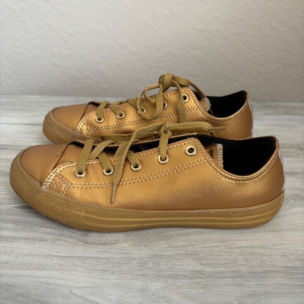 Unique Converse All Star Chuck Low Top Sneakers Metallic Gold Y4 - Picture 4 of 8